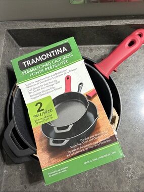 Tramontina Pre-Seasoned Cast Iron Skillet with Red Silicone Handle